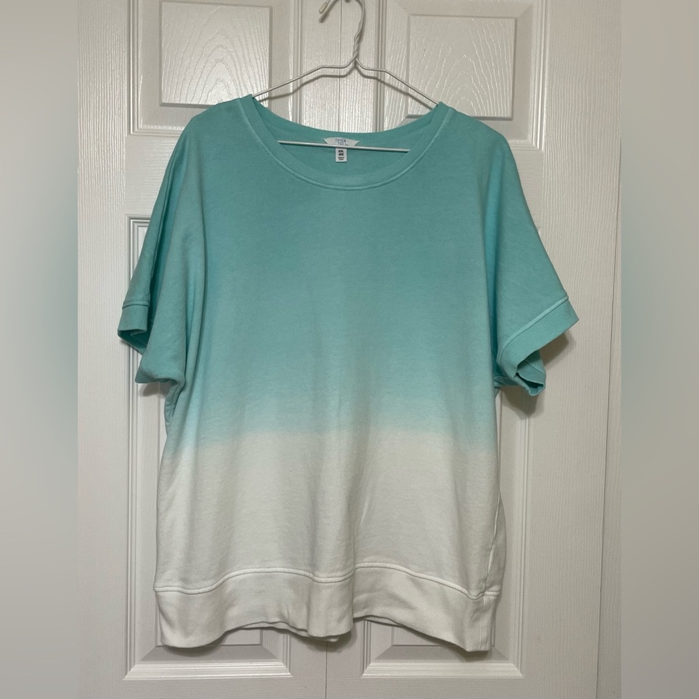 Time and Tru Teal and White Short Sleeve Tee